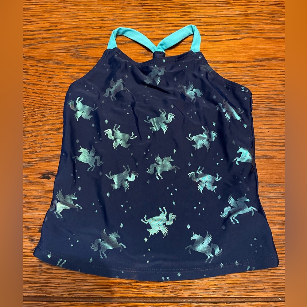 Wonder Nation Navy Tankini Top with Teal Straps and Teal Lining